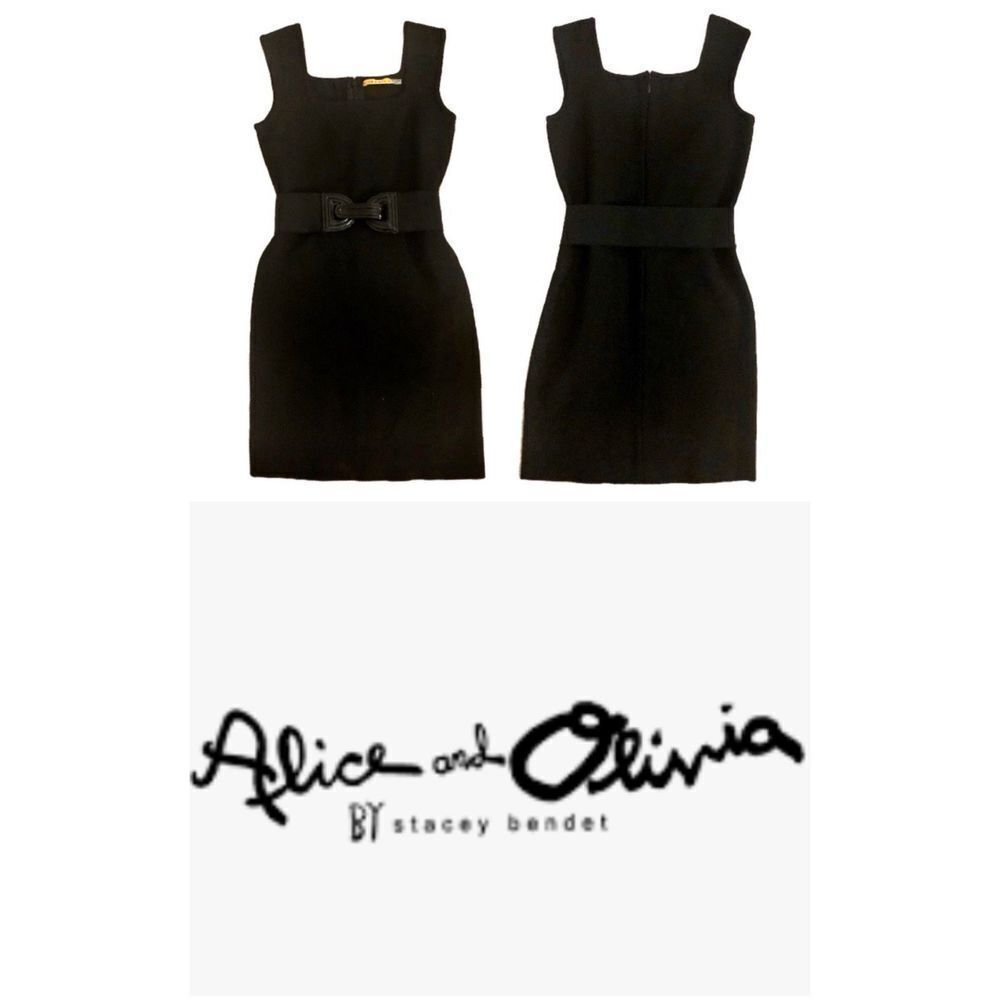 Alice + Olivia Fitted Jersey Black Bandage Belted mini dress